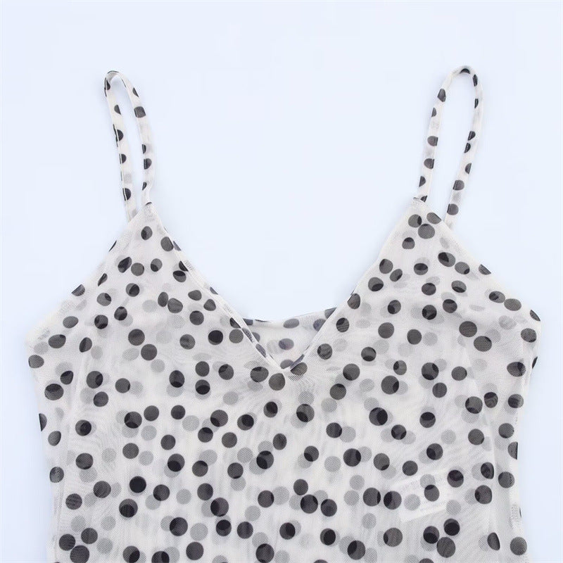 Summer Adult Lady Like Woman Style Elegance Retro Polka Dot Long Sling Dress