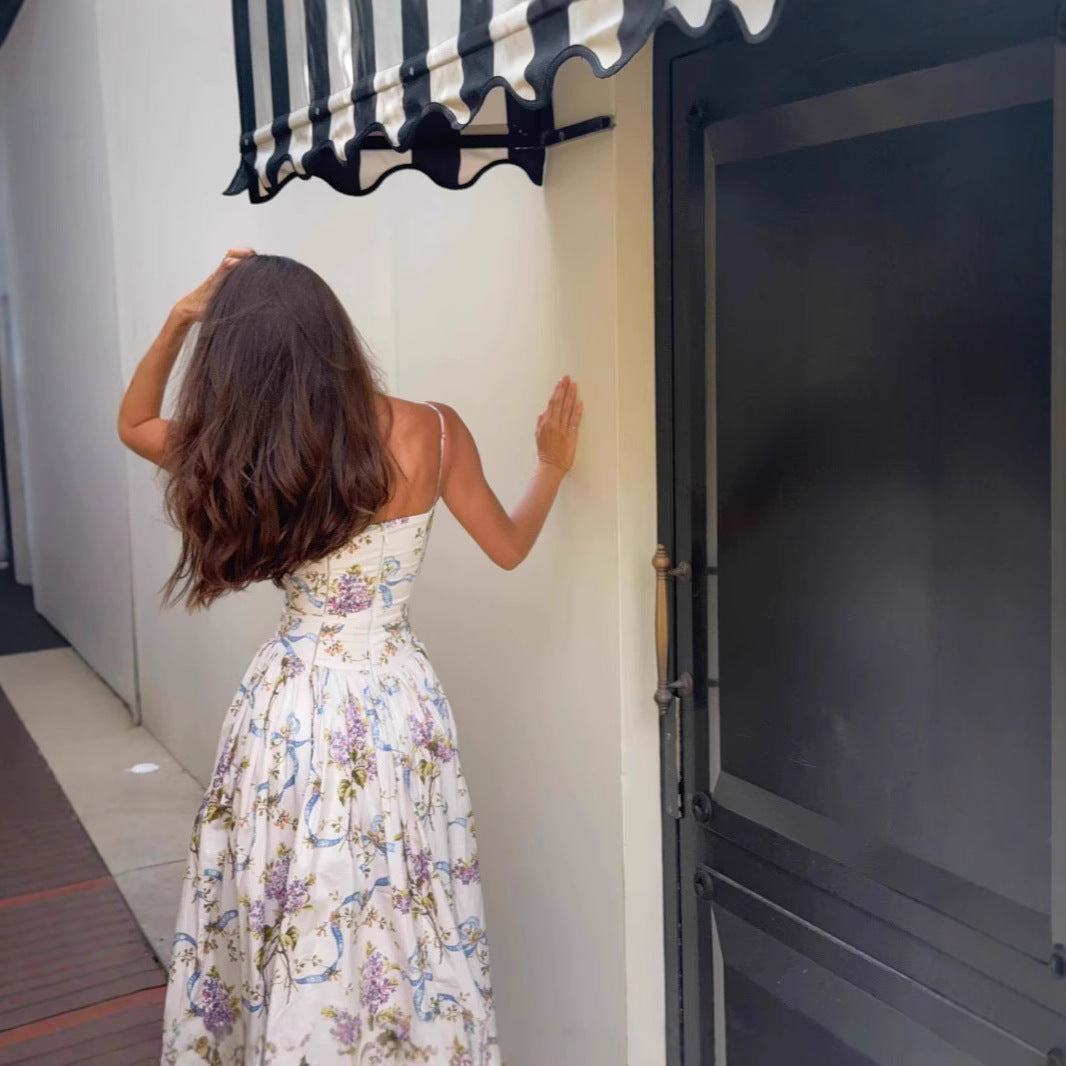 Women's Sling Floral Tight Waist Dress